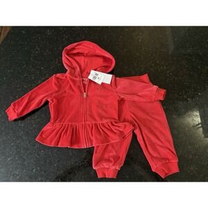 Ralph Lauren Baby Girls Red Velour Ruffle Tracksuit Set 9M NWT